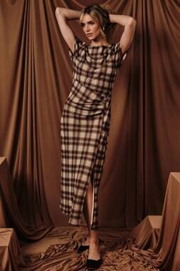 NEW SUNDAY EDITION autumn charm plaid dress in brown